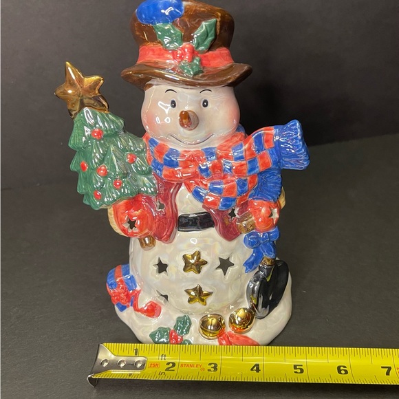 Snowman Tea Light or Votive Candle Holder With Christmas Tree - Picture 9 of 10